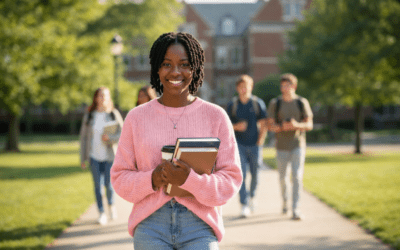 Student walking on a British university campus