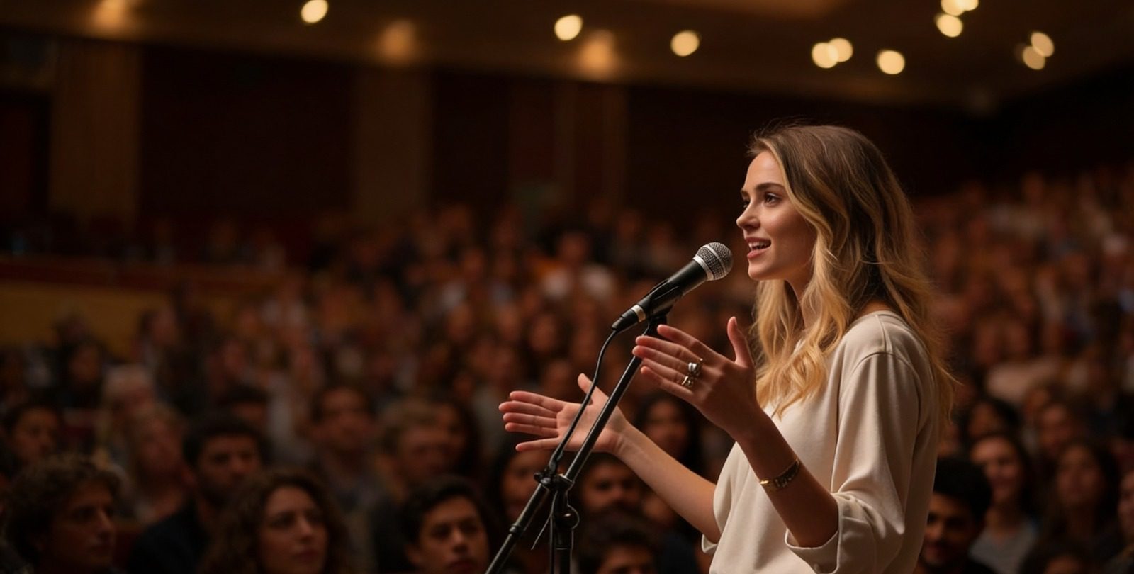 Young woman campaigning and engaging with people during a political or community outreach activity