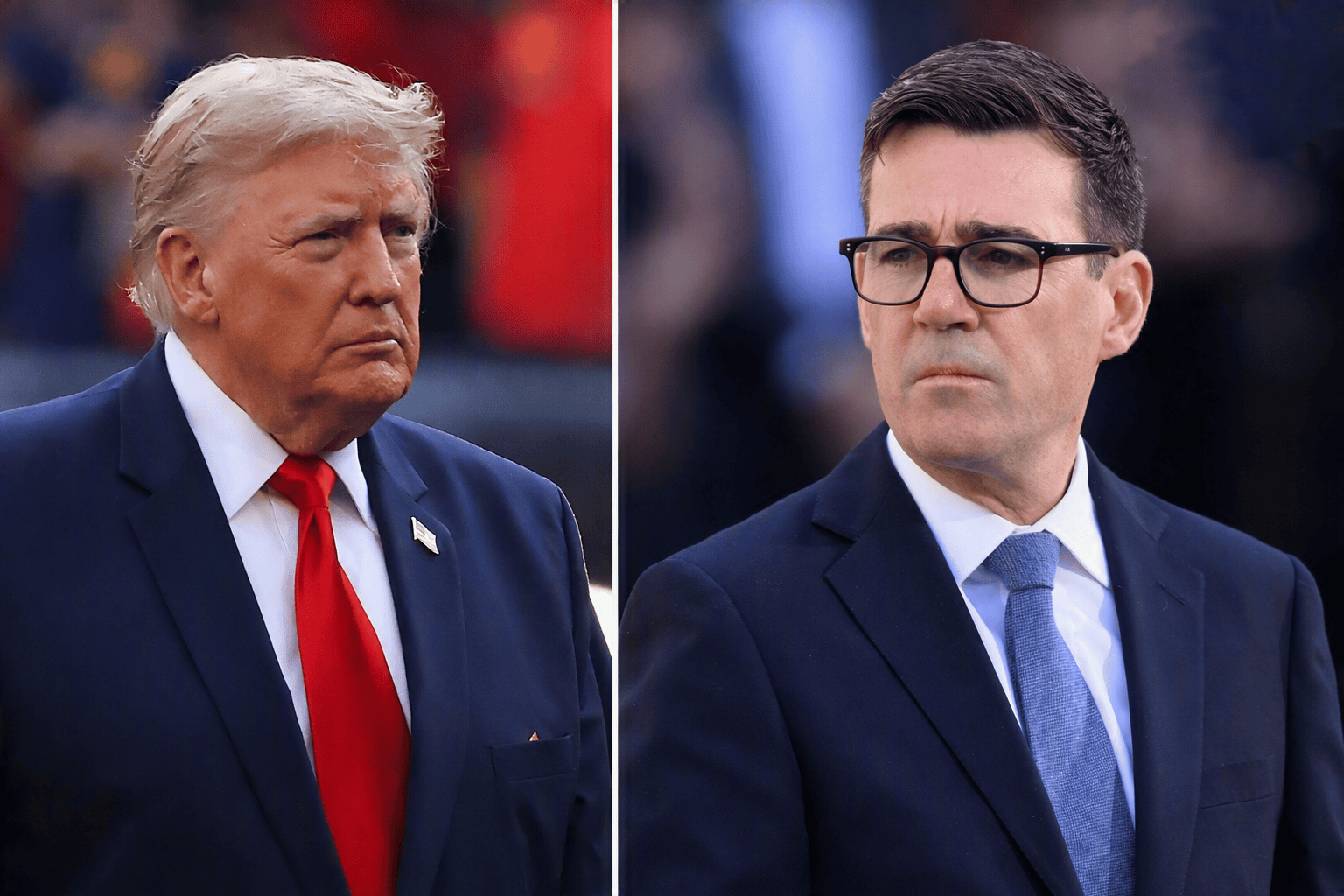 Two political figures shown side by side in a graphic illustrating US sanctions and Britain’s transnational terror response.