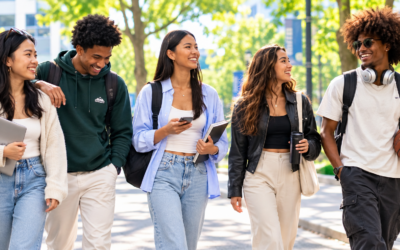 International students walking through a university campus in Seoul