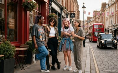 People walking along a busy London street